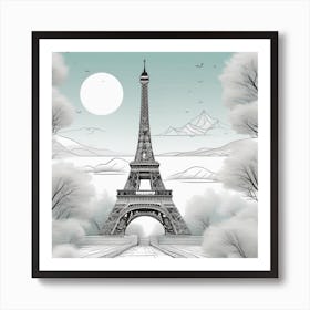 Eiffel Tower Magical Monochromatic Landscape Art Print