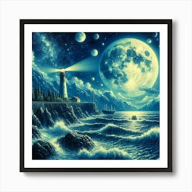 Lighthouse At Night 4 Art Print