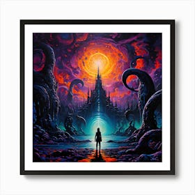 Pop Art Lovecraftian Realm Of A Desolate Landscape Art Print