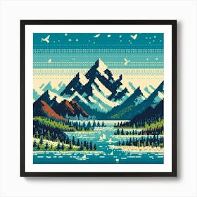 Mountain Landscape Cross Stitch Art Print