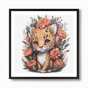 Cute Floral Leopard (8) Art Print