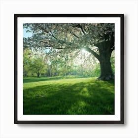 An Awe Inspiring Tree Gleaming With Spring Blossoms Standing Tall Amidst The Tranquility Of A Seren Art Print