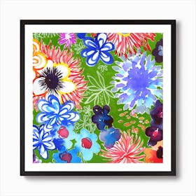 Watercolor Flowers with Blue Flowers Art Print