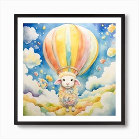 Sheep In A Hot Air Balloon Art Print