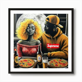 Supreme Pizza Couple Art Print