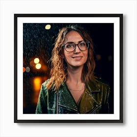 Firefly Dramatic Rain Soaked Portrait Of Woman With Glasses At Night 68787 Art Print