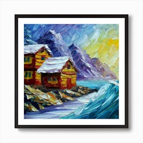 Acrylic and impasto pattern, mountain village, sea waves, log cabin, high definition, detailed geometric 15 Art Print