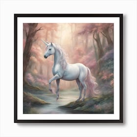 Unicorn's Enchanted Haven - Unicorn In The Forest Art Print