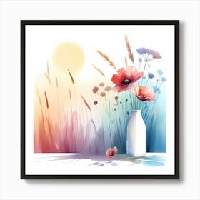 Watercolor Flowers In A Vase 2 Art Print