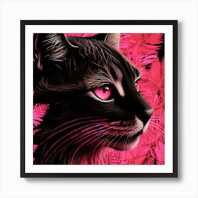 Cat in pink foliage Art Print