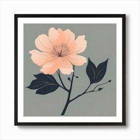 Peach Blossom on Light Greenish Grey Background Art Print