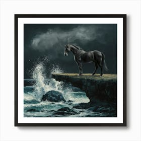 Black Horse On Cliff 7 Art Print