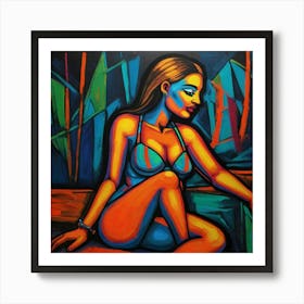 Hand Painted Acrylic Neon Picasso Style Female 1 Art Print