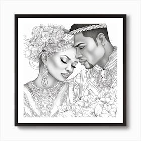 Afro-American Wedding Coloring Page Art Print