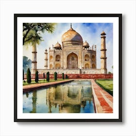 Taj Mahal, watercolor painting, Historical monuments, Indian travel, Landscape, Gift Ideas Art Print