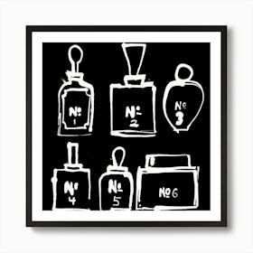 Perfume Bottles Black / White Art Print