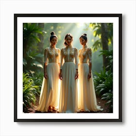 Three Asian Brides In The Forest Art Print