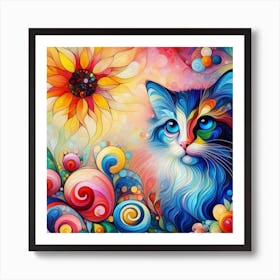 Colorful Cat Painting 3 Art Print