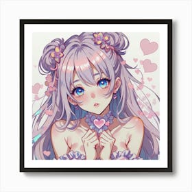 Girl With Flower Clips Art Print