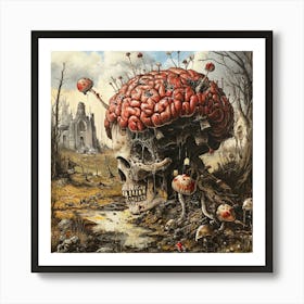 'Skull Brain And Mushroom' Art Print