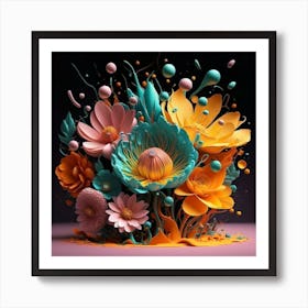 3d splash flowers spring Art Print