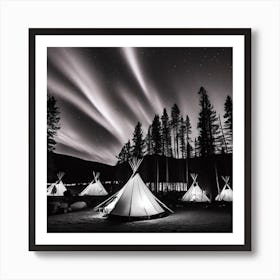 Aurora Lights Over Teepees Art Print