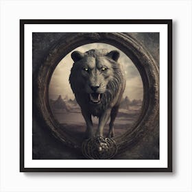 Lion In A Circle Art Print