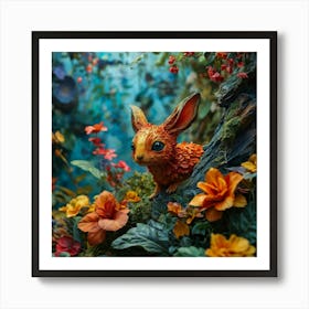 Creature Nestled Amidst A Vibrant Array Of Foliage Whimsical And Colorful With A Lifelike Playful Art Print