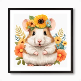 Floral Baby Hamster Nursery Illustration (21) Art Print
