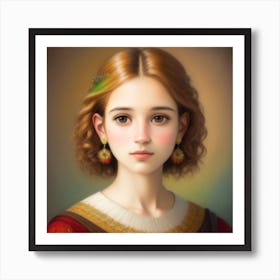 Realistic and Textured Portrait Of A Girl, Art Print