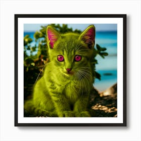 Neon Yellow Kitten With Pink Eyes Art Print