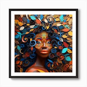 African Woman With Leaves 3 Art Print