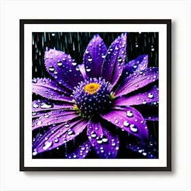 Purple Flower In The Rain Art Print