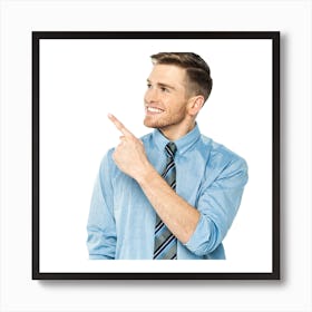 Happy Businessman Pointing Finger Art Print