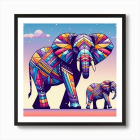 The Guardians of the Golden Hour Elephants Art Print