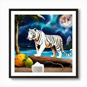 White Tiger On The Beach Art Print