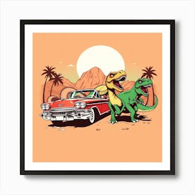 Dinosaurs And Car 5 Art Print