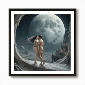 Nude Couple In The Moonlight Art Print
