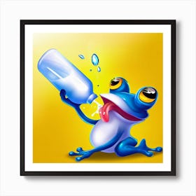 Frog Drinking Water From A Bottle Art Print