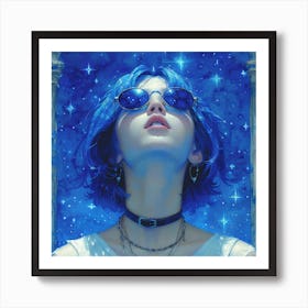 Blue Girl With Sunglasses Art Print