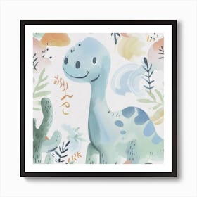 Cute Muted Pastels  Brontosaurus Dinosaur 3 Art Print