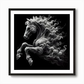 Horse With Smoke On Black Background Art Print