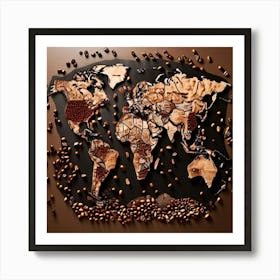 Outline A World Map With Coffee Beans Highlighting Major Coffee Producing Regions With Different indications 1 Art Print