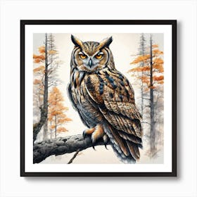 Owl On A Branch Art Print