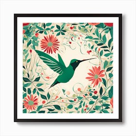 Humming bird With  Flowers VECTOR ART Art Print