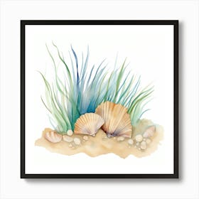 Sea Shells And Grass Art Print