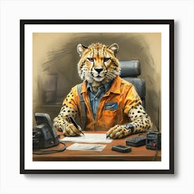 Cheetah At Desk Art Print