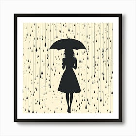 Girl With Umbrella In Rain 1 Art Print