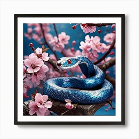 Blue Metallic Snake  Art Print