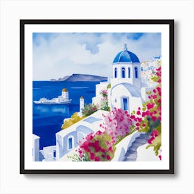 Greece Watercolor Painting Art Print